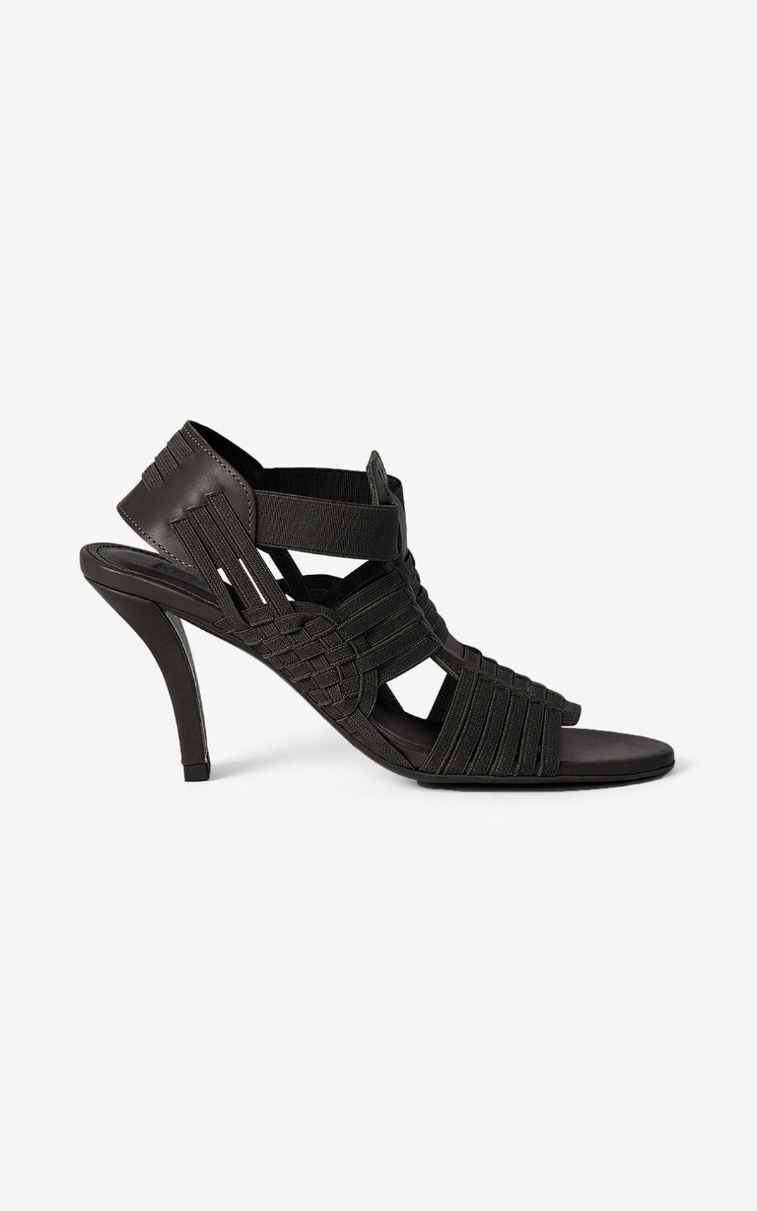 Kenzo Greek heeled Cuero Sandalias Mujer Negras | 5034796-PK